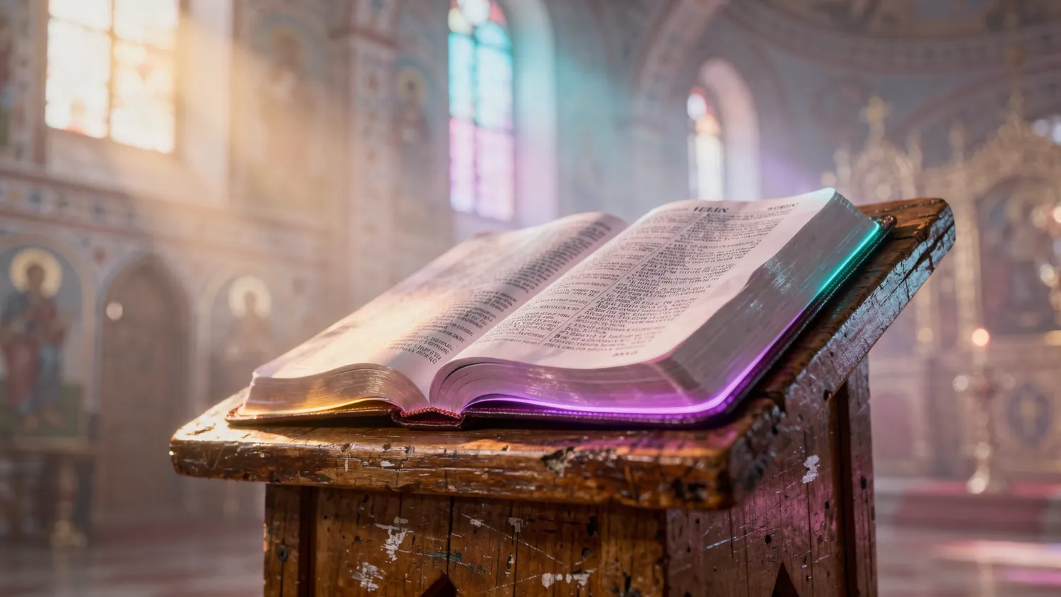 O Biblie deschisă pe amvon