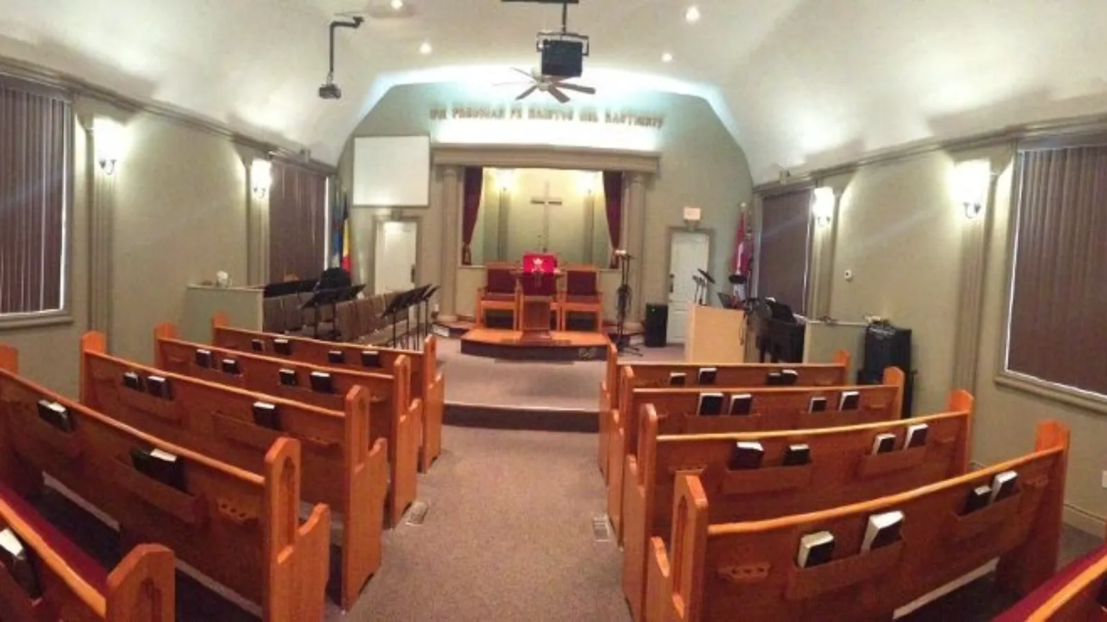 Inside the sanctuary of First Romanian Baptist Church of Windsor